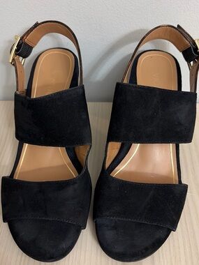 Vionic Black Suede Open-Toe Slingback Sandals